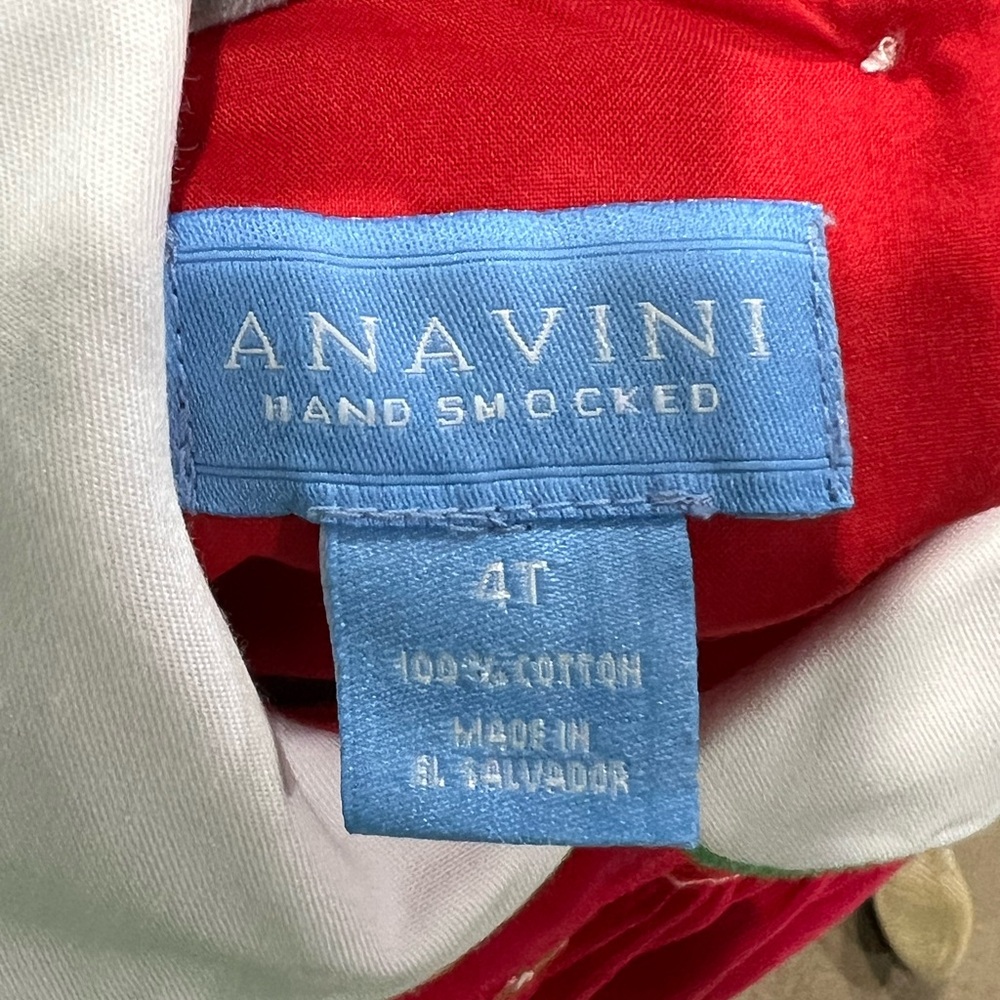Red Smocked Corduroy Dress with White Collar, Christmas Accent, Size 4T - Picture 4 of 4